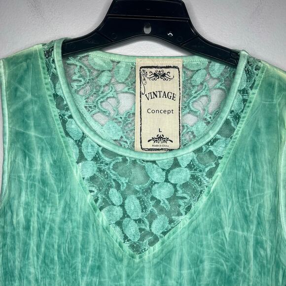 Women's Textured Fairy Grunge Sea Foam Green Dress Lace Inset Sz L Boho Hippie - Picture 3 of 15